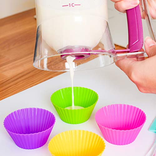 Pancake Cupcake Batter Dispenser Tool - Great for Cupcakes Muffins Creeps Cakes & Belgian Waffles Plastic Cups With Measuring Label Best Baking Accessories Chuzy Chef