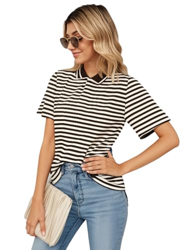 Image of Mack Jonney Women's Striped Cotton Rich Polo T Shirt | Collar Tshirts | Half Sleeves | Stripe-Regular Fit-MACK640589