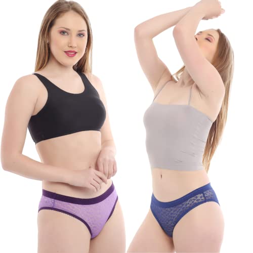 Image of Pack of 2 Women Bikini Blue & Purple Lace Net Panty (Pp-13Mladb-P) | ELGANTE PP-13MLADB-P