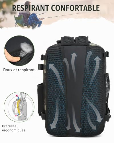 BlesMaller Sac à dos de pêche 2 en 1 avec porte-canne à pêche - Petit sac de pêche - 25 l - Sac à bandoulière tactique - Sac à dos militaire pour la pêche et la randonnée (23 x 20 x 37 cm) – vue 4
