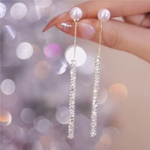 Long Tassel Pearl Dangle Earrings Crystal Bow Earrings Luxury Full Rhinestone Gold Drop Earrings Wedding Party Jewelry Gift for Women 5