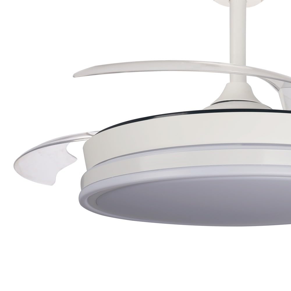 wonderlamp - Ventilador de techo retrláctil con aspas plegables Surpino Blanco, Ventilador de techo con luz LED 45W con Memoria de encendido y Mando a distancia CCT Regulable