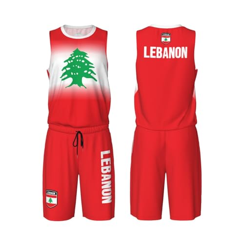 DABOYOZHZH Lebanon Flag Basketball Uniform Suit for Men Team Training Athletic Gradient Jersey