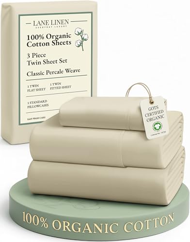 Image of LANE LINEN 100% Organic Cotton Twin Size Bed Sheets, Fully Elasticized Mercerised Cotton Bed Sheet Set, Soft & Comfy Low Pill Face Resistant Bedding Sheets & Pillowcase Set- Linen