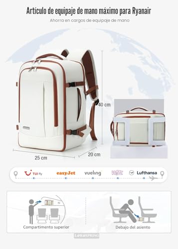 Miniatura 2 de Lekespring Mochila De Equipaje De Mano 40 X 20 X 25 Cm Para Ryanair, Mochila De Viaje Con 6 Cubos De Embalaje, Bolsa De Cabina Para Avión, Negocios, Trabajo, Fin De Semana Y Viaje Corto, L: 40x20x25