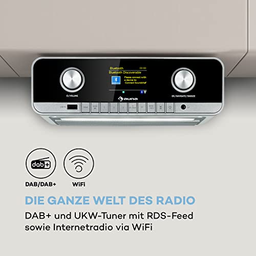 auna Connect Soundchef MKII Küchen-Unterbauradio, Bluetooth Freisprech-Einrichtung, Ambientelicht, 2,4" TFT-Farbdisplay, WiFi, Spotify Connect, DAB+/UKW/Internetradio, AUX-In, Fernbedienung, weiß – Bild 5