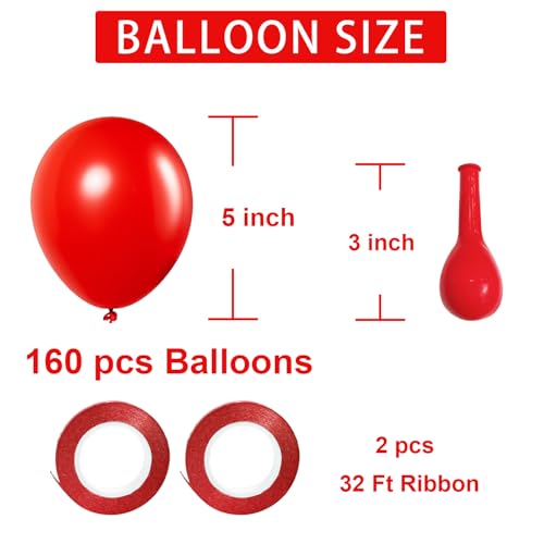 Image of Red Balloons Red Birthday Decorations 160 Pack 5 inch Round Latex Balloons for Wedding Anniversary Birthday Valentine's 4th of July Independence Memorial Day Patriotic Party Decorations