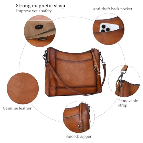 Image of Iswee Leather Crossbody Bags for Women Shoulder Purse Medium Hobo Genuine Leather Satchel Purses and Handbags