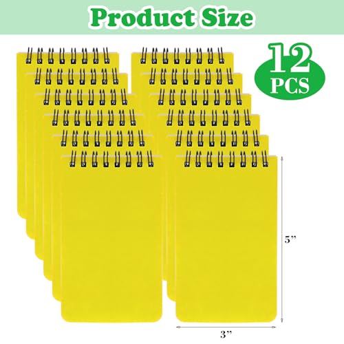Image of 12 Pack mini Spiral Steno Pads,3x5 Inch Small Pocket Notebooks,75 Sheets /150 Pages College Ruled Lined Note Pads For Kids Adults Outdoor,Home,School,Office (Yellow)