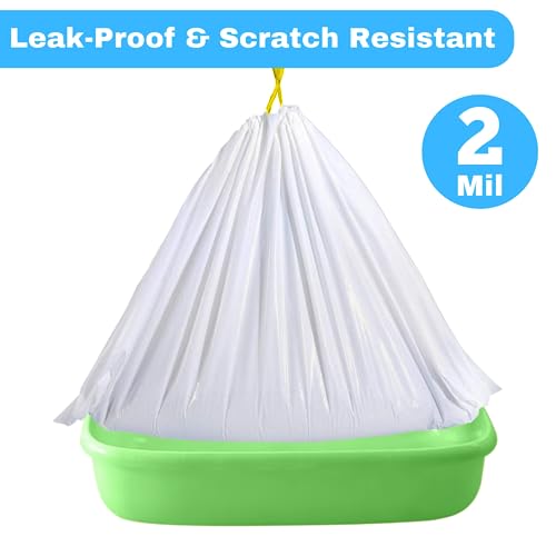 Cat Litter Box Liners Drawstring Large (30 Bags) 37\" x 18\" Scratch Resistant Extra Heavy 2 Mil Litter Tray Cat Box Liner Bags (30 Count, Large)