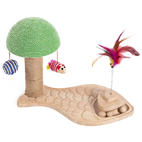 Yang Xin.Style Pilz Katzenkratzbaum, Holzkugel Katzenspielzeug mit Drehscheibe, interaktives Katzenspielzeug für Katzen Aller Größen, Sisalspielzeug Cover