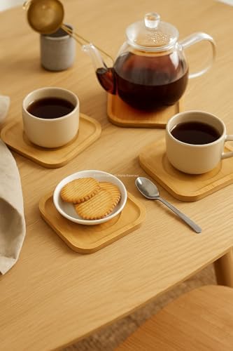 Busstier 6 Adet Bambu Çay Bardak Tabağı, Yuvarlak Altlık Model, Fincan ve Kupa Altlığı, Şık ve Dayanıklı Tasarım (Kare) - Görsel 7