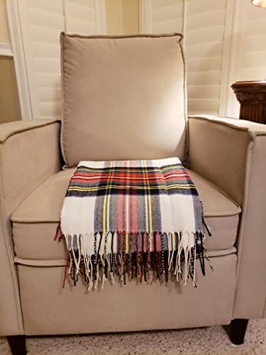 Chef L Home & Kitchen Plaid Throw Blanket: Lightweight Throw Blanket- Lap Blanket - Throw Blanket With Tassels - 60" X 50" All-Season Blanket - Multipurpose Blanket - Gift Ready (Red/Ivory Plaid) #TOP5
