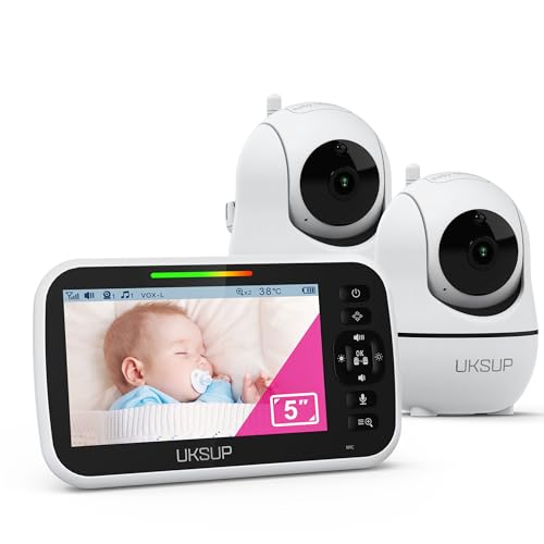 Image of UKSUP Baby Monitor with 2 Cameras and Audio - Video Baby Monitor with 960ft Long Range, Remote Pan-Tilt-Zoom, Night Vision, Temperature Sensor, 2-Way Talk, 8 Lullabies, 30-Hour Battery & No WiFi