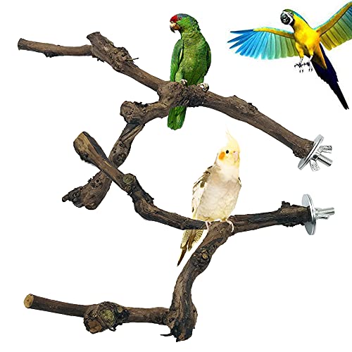 Image of 2 PCS Natural Grape Stick Fork Bird Perch Bird Standing Stick Chewing Bird Toys Natural Grapevine Bird Cage Perch for Parrot Cages Toy for Cockatiels, Parakeets, Finches