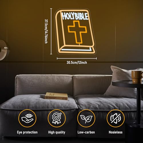 Image of Book Neon Sign for Bedroom Holy Bible Led Neon Light Sign Room Decor for Comfort and Soothing, USB Powered,14.6x11.8 Inch