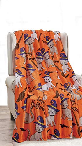 Décor&More Couverture en micropeluche Happy Halloween (127 x 152,4 cm) – Chats effrayants