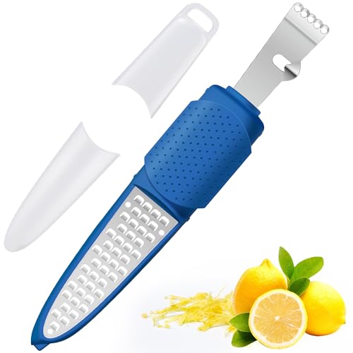 Image of Rainspire Lemon Zester Tool with Channel Knife, Stainless Steel Citrus Zester Tool, Lemon Peeler, Zesters for Kitchen, Ultra Sharp 2-in-1 Tool Easily Creates Citrus Zest, Dark Blue
