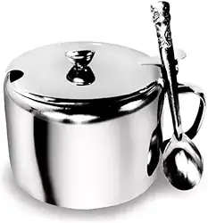 Açucareiro em Aço Inox com Colher Design Moderno Prateado