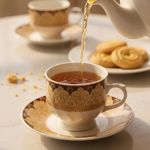 Image of U.P.C. Cup with Saucer Set of 12 Pcs | Tea /Coffee Cups | Ceramic | Microwave & Dishwasher Safe | Bone-Ash Free | Extra Strong | Super Light | Crockery Set Ideal for Daily (Kettle Set- TS03)