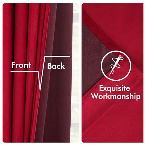 Image of MIULEE Velvet Curtains 50W x 84L 2 Panels Red Blackout Curtains | Luxury velvet fabric, pinch pleat design, back tab hooks, thermal insulated, blackout light blocking, for living room bedroom