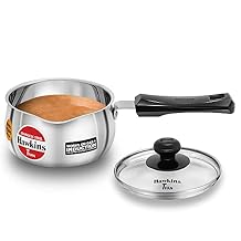 Hawkins Tpan, Stainless Steel Tea Pan with Glass Lid, Induction Sauce Pan, Chai Pan, Small Pan, Silver SST10G 1 Litre