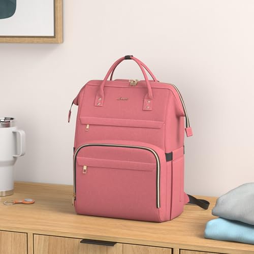 Image of LOVEVOOK Laptop Backpack for Women,17 Inch Professional Womens Travel Backpack Purse Computer Laptop Bag Nurse Teacher Backpack,Waterproof College Work Bag Carry on Back Pack with USB Port,Light-red
