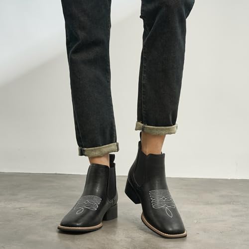 Image of Western Cowboy Boots for Men Square Toe Comfortable Ankle Retro Stylish Boots