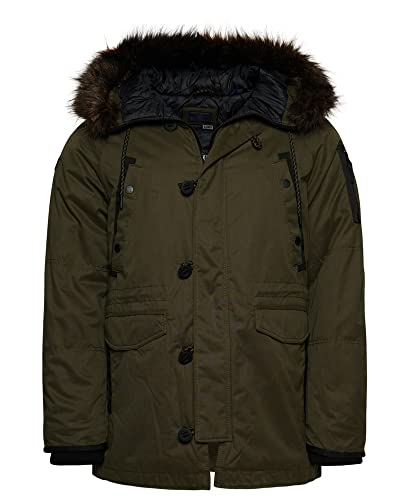 Superdry Mens Original & Vintage Parka Coat, Drawstring Hood Khaki Size M