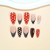 IMSOHOT Polka Dot Press on Nails Almond Medium Fake Nails Red Black French Tip False Nails Full Cover Y2K DIY Artificial Glossy Glue on Nails for Women Girls 24Pcs