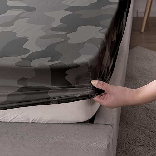 Bsntho Camouflage Sheet Set Queen Size,Grey Black Fitted Sheet For Kids & Child,Children Bedding Set,Bed Sheet With 16" Deep Pocket,Printed Bedding Sheets,100% Microfiber,Soft And Breathable #TOP5