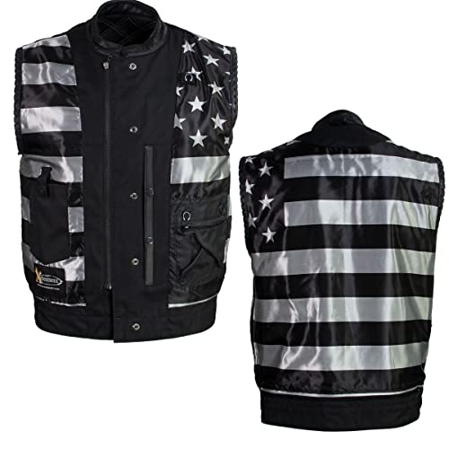 Xelement Xs13003 Men's Black 'Stars And Stripes’ Leather Motorcycle Vest With Usa Flag Liner - 4X-Large #TOP1