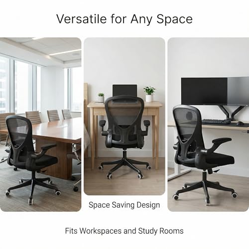 Image of Monhey Office Chair Ergonomic Desk Chair with Lumbar Support&Headrest&Flip-up Arms Height Adjustable Rocking Swivel High Back Computer Chair Warm Taupe Mesh Study Chair (09black)
