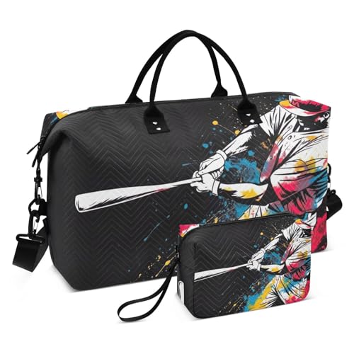 Kigai Oil Painting Baseballer Duffle Bag Versatile Travel Duffel for Men and Women, Carry On for Weekend or Overnight Stay