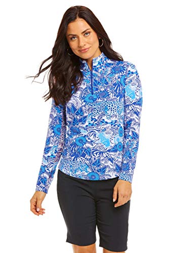 Ibkul Women’s Sun Protective Upf50+ Icefil Cooling Bamboo Garden Print Long Sleeve Mock Neck – 10749 Blue Tonal Bamboo Garden L #TOP13