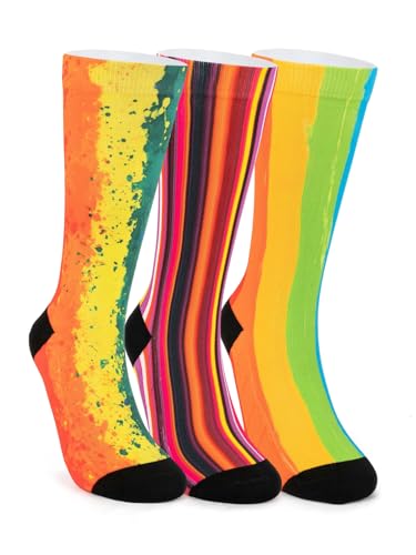 Image of Novelty Crew Socks for Unisex Wild Side with These Eye-Popping Prints 3 Pairs One Size