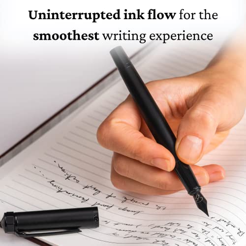 Image of Ellington Pens Luxury Fountain Pen Set - Fountain Pens for Writing - Smooth Nib - 24 Ink Cartridges Special Bundle - Includes Refillable Ink Converter, Calligraphy, Journaling, Sketching (The Stealth)