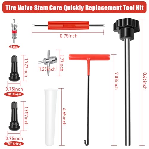 Image of zxbaers 22PCS Tire Valve Stem Removal Tool, Quick Change Tire Valve Tool Kit, Tire Valve Stem Installation Tool in Cars, ATVs, Trucks, etc, with TR413 /TR414