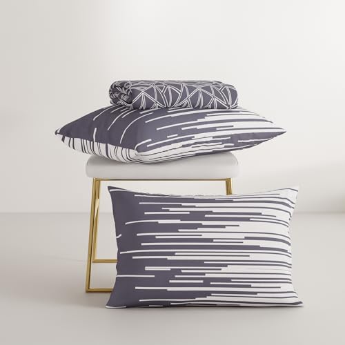 Image of Stoa Paris 100% Cotton Super King Bedsheet with 2 Pillow Covers for King & Double Beds,180TC Printed Bedding Set, Breathable, All-Season Comfort, Lightweight, Urbanscape - Lavender Matrix (274x274cm)