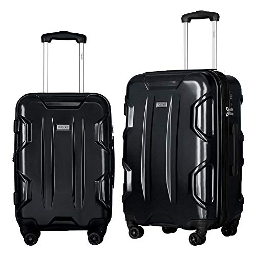 FCOHIER Juegos De Equipaje 2Pcs Unic Design Durable PC Spinner Hardshell Maleta Ligera TSA Lock(Negro-2pcs)