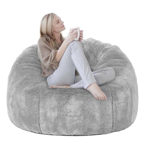 Bean Bag Chairs for Adults Kids?No Filler?2.3-3.3ft Faux Fur Beanbag Washable Lazy Sofa Cover For Adults Living Room Bedroom Furniture Outside Cover(Light gray,3ft/100cm
