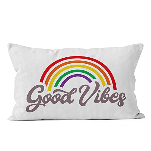 Hiwx Good Vibes Rainbow Inspirational Quote Decorative Pillowcase Throw Pillow Cover, Motivational Encouragement Rainbow For Sofa Bed Room Home Bohemia Decor 12 X 20 Inch Pillow Case #TOP9