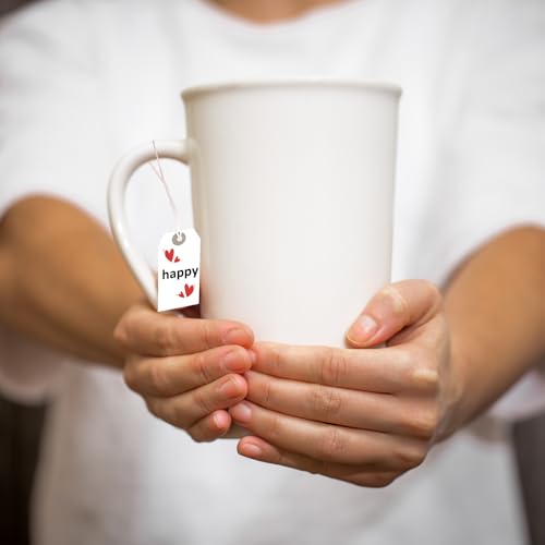 LIQWEI 100 Stück Preisschilder Flohmarkt Etiketten, 7 x 4cm Preisetiketten Hängeetiketten Anhänger Etiketten mit Schnur Geschenkanhänger Weiß Geschenk Anhänger für Kleidung Geschenke Schmuck Display