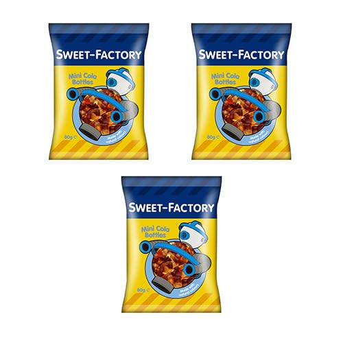 Sweet FactoryMini Cola Bottles - Chewy Texture - Smooth & Silky Pieces - Classic Cola Flavor - 80 gms x 3-240 gms Total