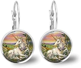 Brincos de azulejo de vidro, brincos de unicórnio, joias de azulejo, joias de unicórnio, joias de fantasia, joias com contas, joias pretas, presente de amor