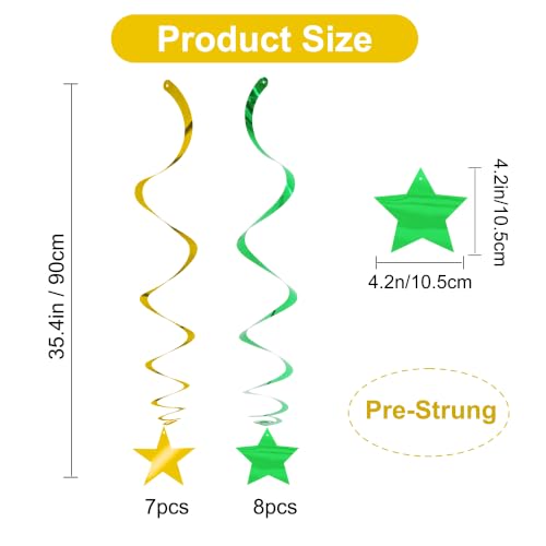 Image of BEISHIDA Green Gold Stars Hanging Swirls Graduation Hanging Ornament Decorations for Birthday Party Baby Shower Weeding Congrats Grade 2026 Graduation Decorations,Pack of 15