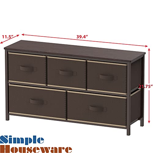 Simple Houseware Nightstands Dresser For Bedroom With 5 Storage Organizer Drawers, Brown #TOP2