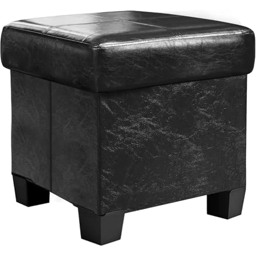 GIYXHU Puff Almacenaje Taburete de Almacenamiento, Taburete Plegable en Forma Cubo, Banco Cuero PU con Patas, baúl Juguetes for Sala Estar, Dormitorio(Black)