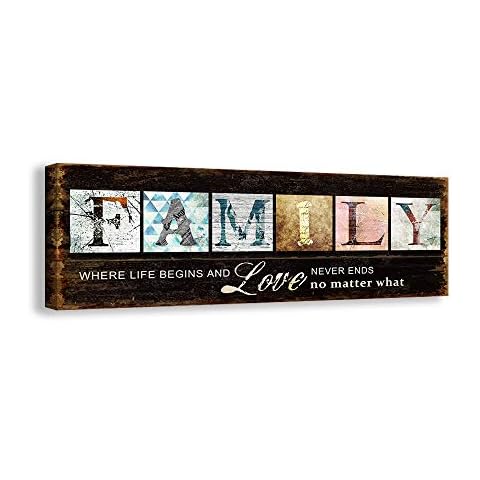 Kas Home Inspirational Quotes Motto Canvas Wall Art,Family Prints Signs Framed, Retro Artwork Decoration for Bedroom, Living Room, Office & Home Wall Decor (5.5 x 16 inch, Family) Cover