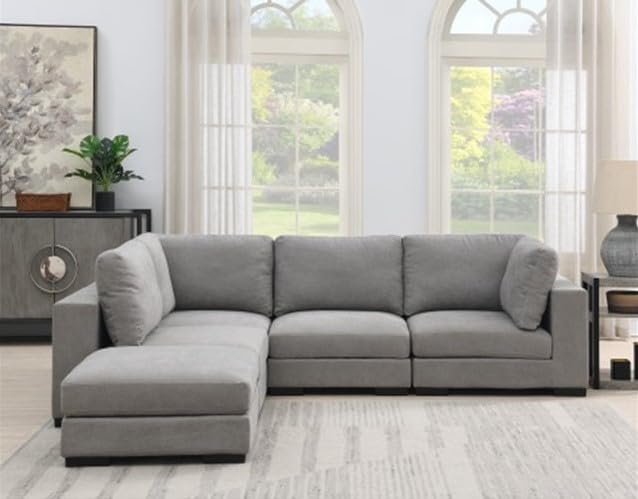 Image of Homeify Aria Wooden Interchangeable Fabric 4 Seater Sofa Set for Living Room (Premium Velvet,Grey)